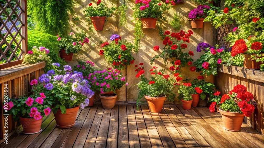 A vibrant tapestry of blooming flowers adorns the wooden deck, a testament to nature's artistry and the beauty of a well-tended garden. A vibrant tapestry of blooming flowers adorns the wooden deck, a testament to nature's artistry and the beauty of a well-tended garden.