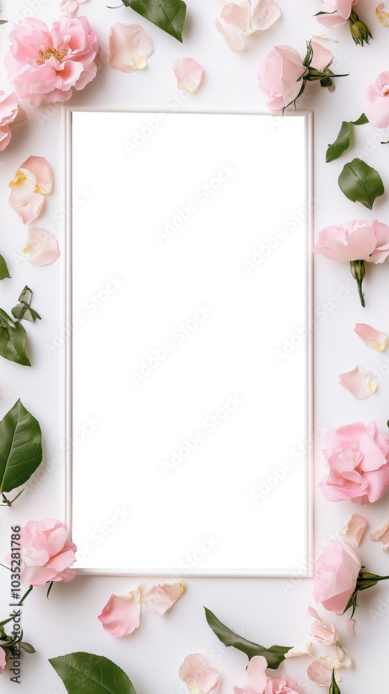 Photo frame surrounded by pink roses and petals isolated on a transparent background Photo frame surrounded by pink roses and petals isolated on a transparent background