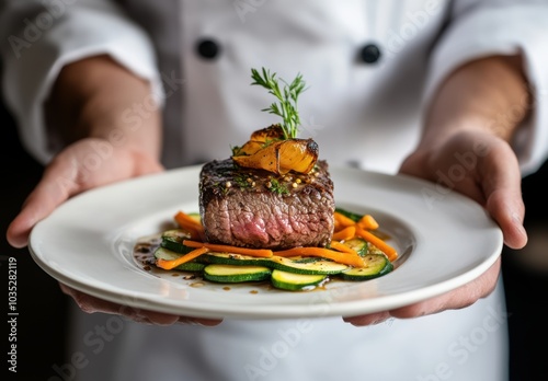 Chef Serving Steak.