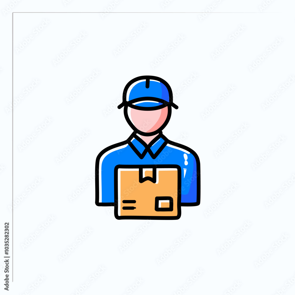 delivery worker with box line icon, vector illustration, flat design delivery worker with box line icon, vector illustration, flat design