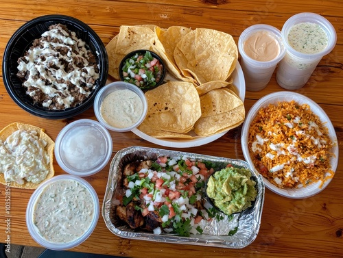 Colorful Taco Spread with Dips and Sides