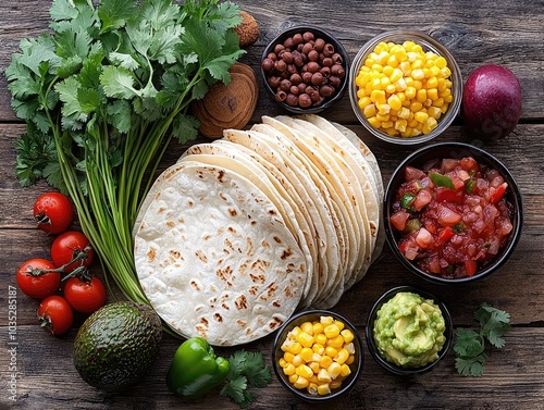 Colorful Taco Spread Overhead Shot