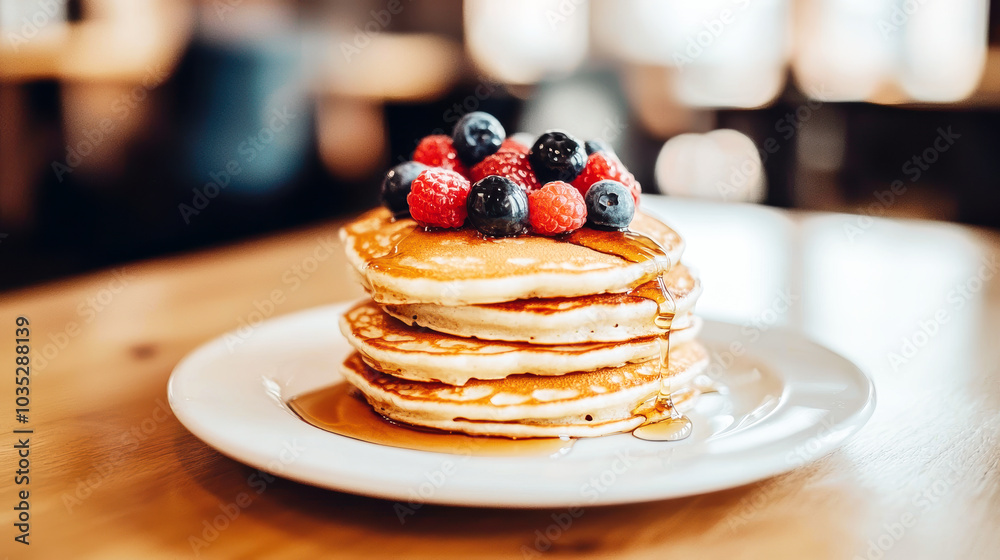 Delicious Pancakes with Berries and Maple Syrup Delicious Pancakes with Berries and Maple Syrup