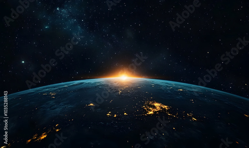 graphics of space, planets, and astronauts on a white background.