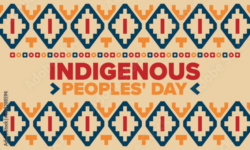 Indigenous Peoples' Day. Native American Day. American Indian culture. Heritage Month. Celebrate annual in United States. Tradition pattern. Poster, card, banner and background. Vector illustration