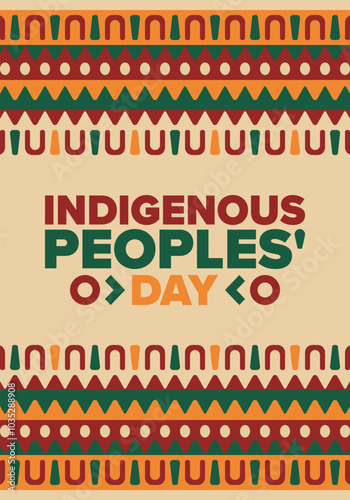 Indigenous Peoples' Day. Native American Day. American Indian culture. Heritage Month. Celebrate annual in United States. Tradition pattern. Poster, card, banner and background. Vector illustration