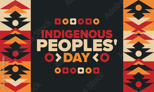 Indigenous Peoples' Day. Native American Day. American Indian culture. Heritage Month. Celebrate annual in United States. Tradition pattern. Poster, card, banner and background. Vector illustration