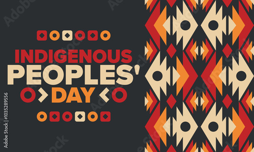 Indigenous Peoples' Day. Native American Day. American Indian culture. Heritage Month. Celebrate annual in United States. Tradition pattern. Poster, card, banner and background. Vector illustration
