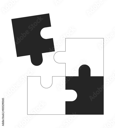 Four puzzle pieces incomplete black and white 2D line object. Jigsaw challenge. Join together. Game strategy. Connect parts isolated clip art vector outline item. Monochromatic spot illustration