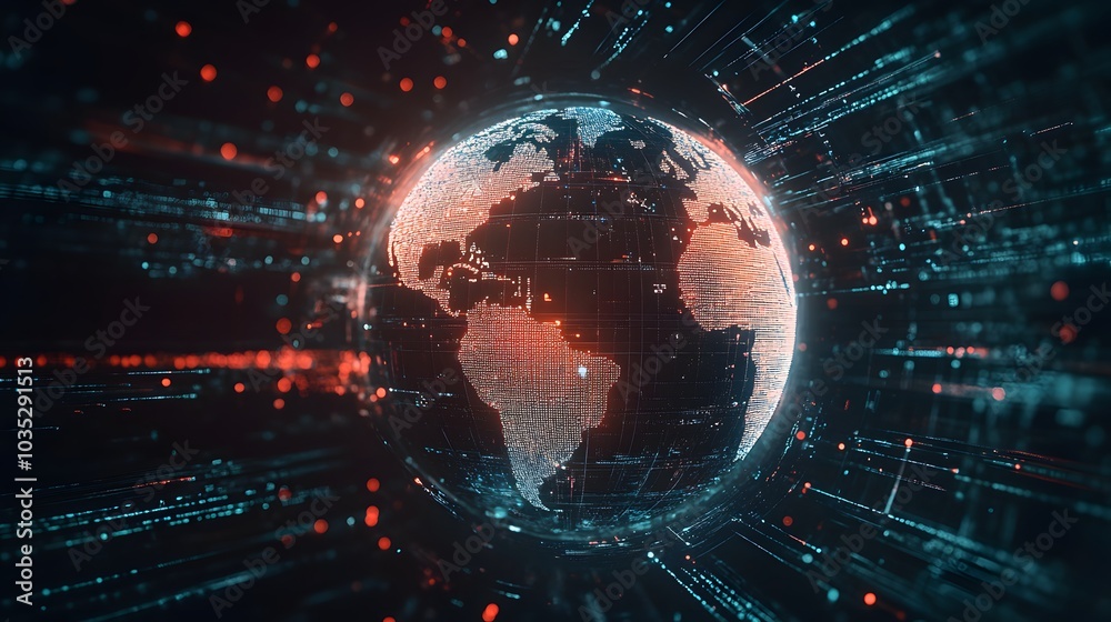 Obraz premium A 3D Digital Globe Surrounded by Data Streams