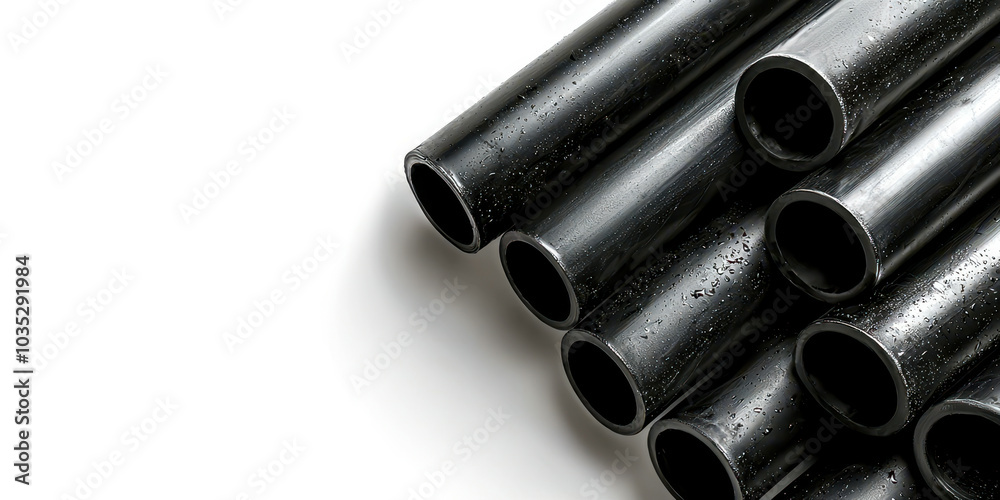 Fototapeta premium A row of black pipes are shown on a white background