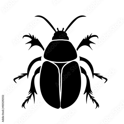 Black Silhouette of a Beetle on a White Background