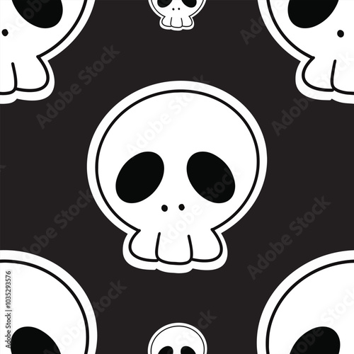 bones pattern with ghosts on black background. 