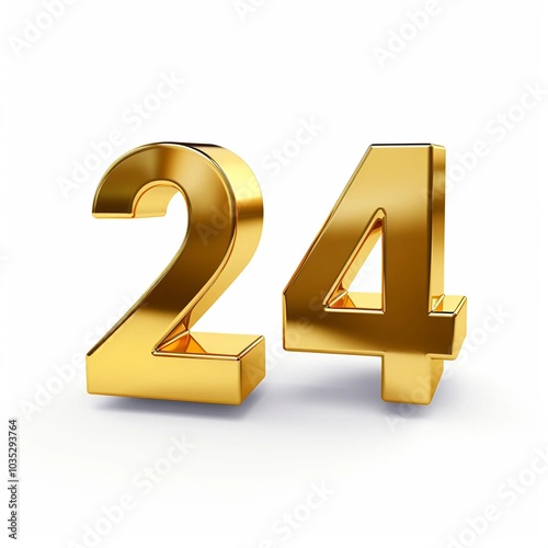 3d gold 24 text with numbers with white  background Generative AI