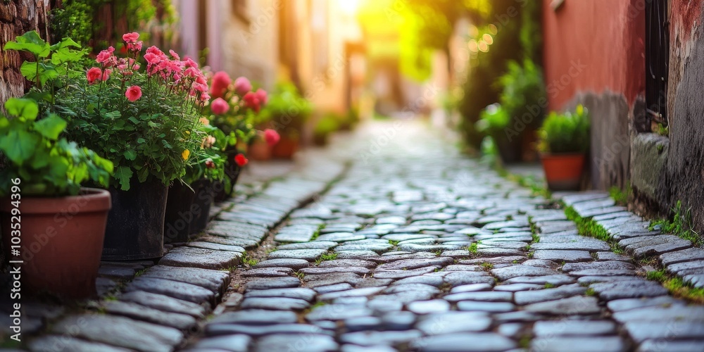 Fototapeta premium Clean and New Driveway with Pebbles Leading Up to the House