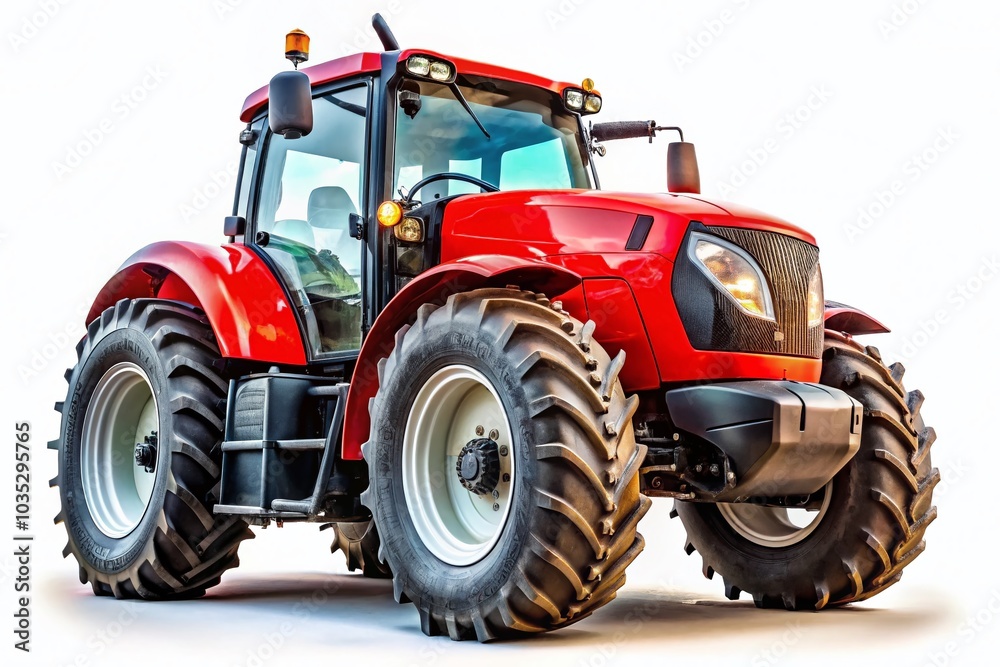 Obraz premium Big Red Agricultural Tractor Isolated for Urban Exploration Photography and Stock Use