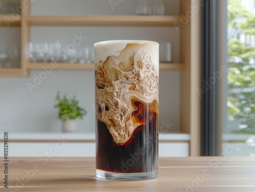 Refreshing Iced Coffee with Milk Swirls in a Glass