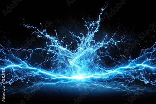 Close-up of blue electricity splash on black background