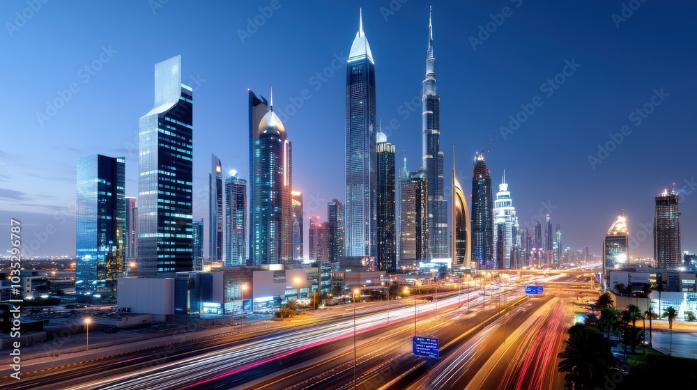 Fototapeta premium Dynamic Cityscape at Night with Bright Lights