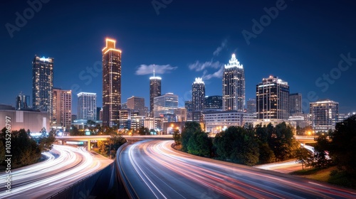 Dynamic Night Cityscape with Light Trails