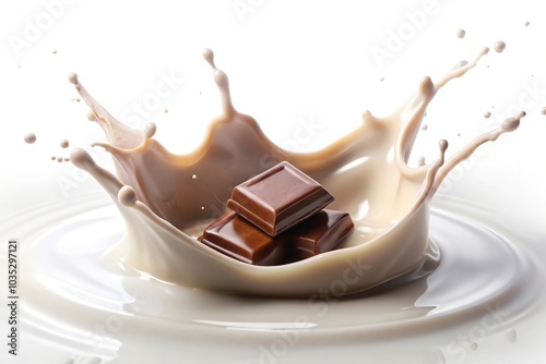Close-up of milk and chocolate splash on white background