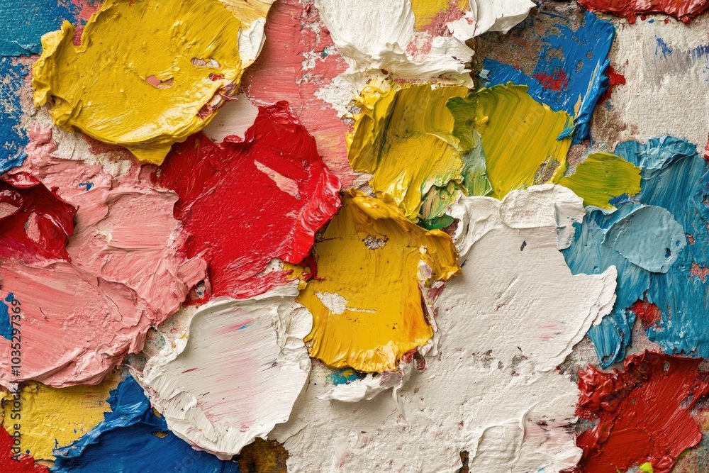 Fototapeta premium Dynamic brushstrokes in primary colors layered on a canvas with texture