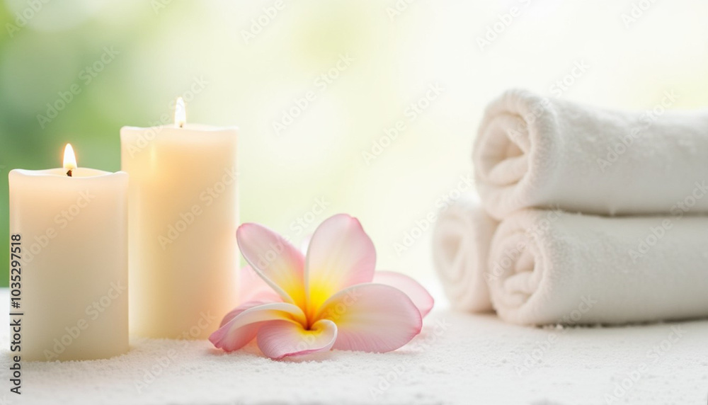 luxurious spa background with candles, rolled towels and flowers, serene atmosphere, banner for beauty salons, wellness centers, spa template luxurious spa background with candles, rolled towels and flowers, serene atmosphere, banner for beauty salons, wellness centers, spa template