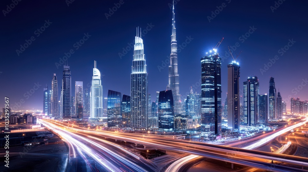 Obraz premium Dynamic Cityscape View at Night