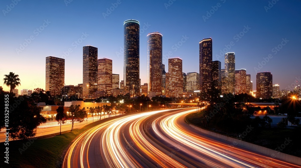 Obraz premium Dynamic Night Cityscape with Light Trails