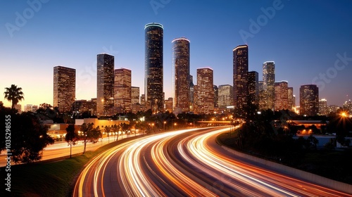 Dynamic Night Cityscape with Light Trails