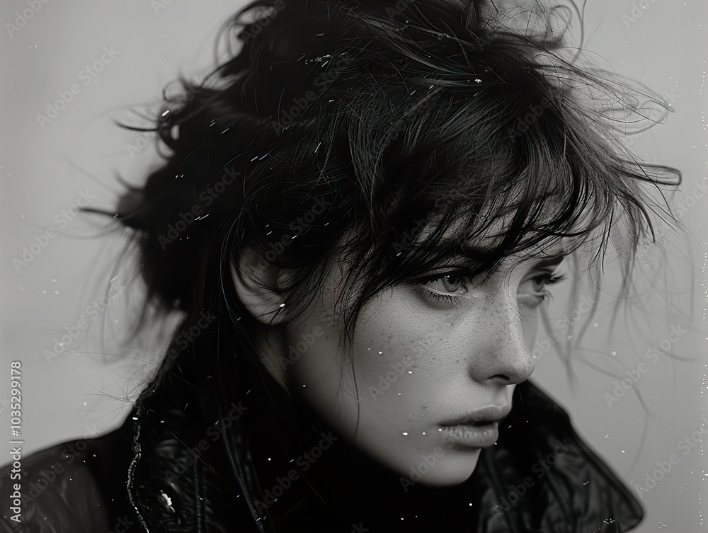 Black and White Portrait of a Woman with Freckles Black and White Portrait of a Woman with Freckles