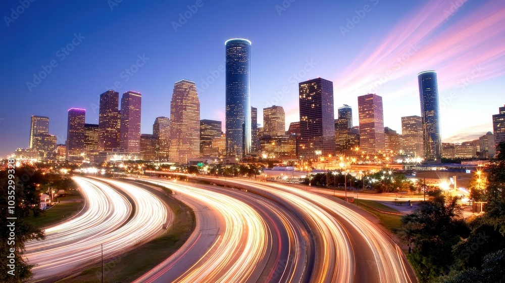 Fototapeta premium Dynamic Night Cityscape with Light Trails