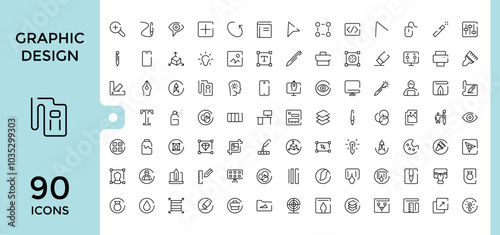 Graphic design line icons set. Related to thin line style of computer graphics related icons collection. tools, development stages, and more. Editable and pixel perfect symbol pack.
