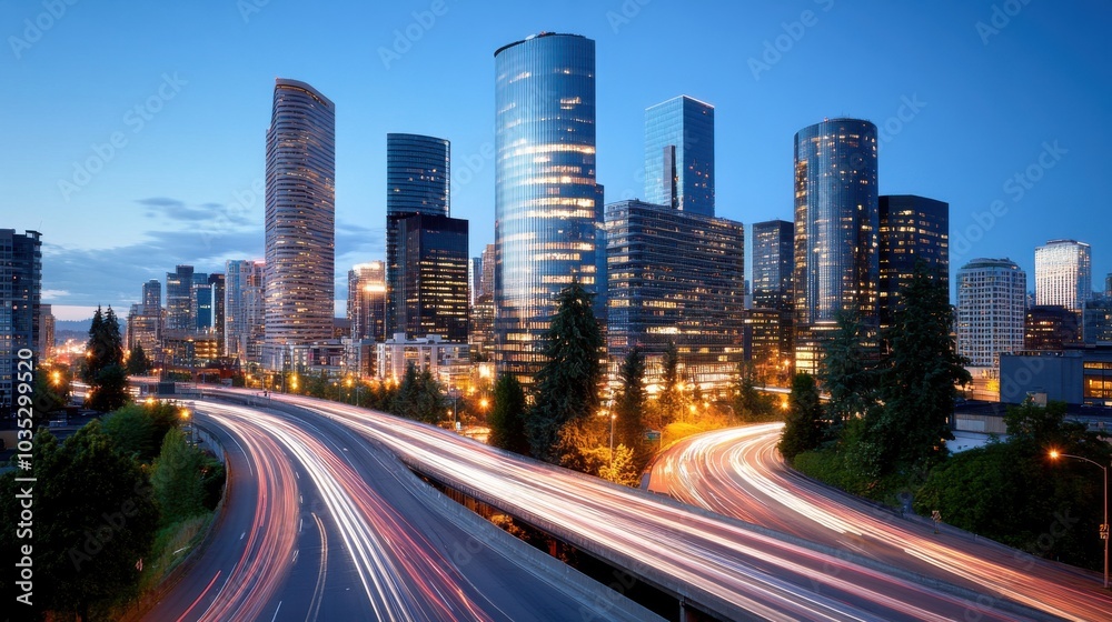 Dynamic Cityscape at Night with Illuminated Buildings Dynamic Cityscape at Night with Illuminated Buildings