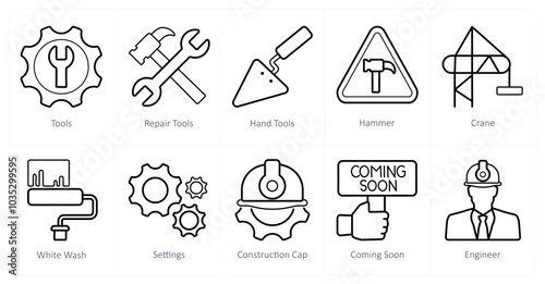 A set of 10 Under Construction icons as tools, repair tools, hand tools