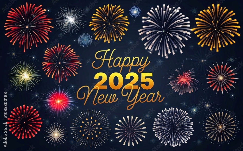 Happy new year 2025 and fireworks 