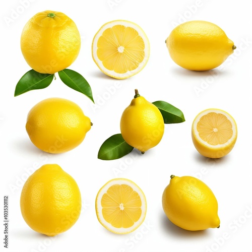 set of lemons isolated on white with white background Generative AI