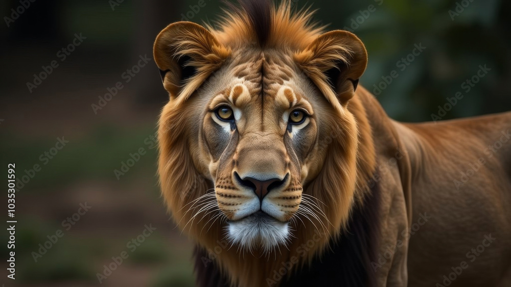 Fototapeta premium A beautiful big lion in the wild. Banner.