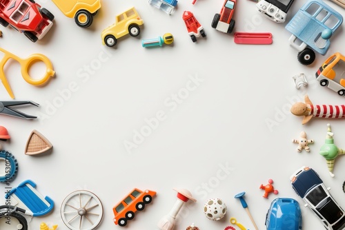 A Colorful Array of Toys Surrounding a White Background photo