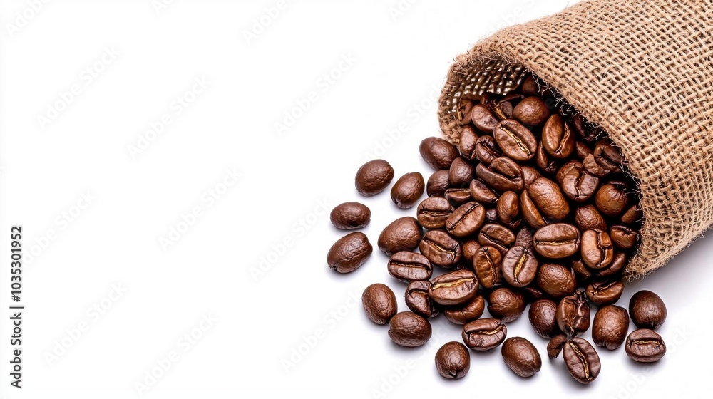 A photostock images of a sack filled with coffee beans, isolated on white background, High Quality A photostock images of a sack filled with coffee beans, isolated on white background, High Quality