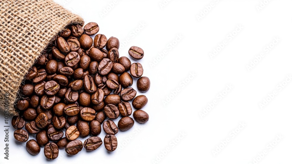 A photostock images of a sack filled with coffee beans, isolated on white background, High Quality A photostock images of a sack filled with coffee beans, isolated on white background, High Quality