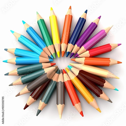 round colrfull pencil with white  background Generative AI photo