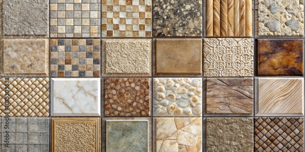 A Grid of Diverse Tiles with Stone, Wood, and Marble Textures, Interior Design, Home Decor , Tiles, Stone A Grid of Diverse Tiles with Stone, Wood, and Marble Textures, Interior Design, Home Decor , Tiles, Stone