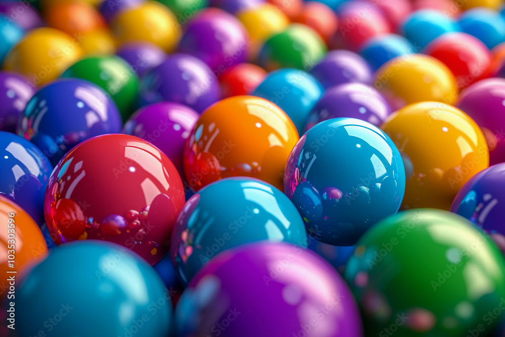 Colorful arrangement of glossy balls in vibrant shades on display Colorful arrangement of glossy balls in vibrant shades on display