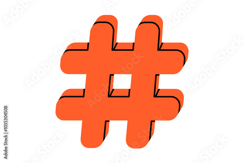 Hand drawn cute cartoon illustration of hashtag. Flat vector number sign or pound sign doodle. Online promotion. Social media post metadata icon or sticker. Communication app. Isolated.
