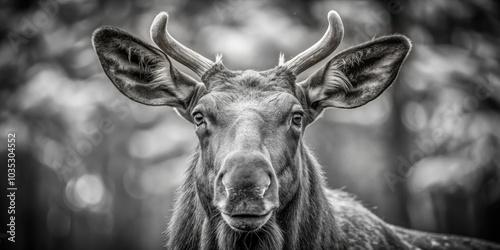 Black and White Portrait of a Moose, Close-up, Wildlife, Nature , moose, portrait