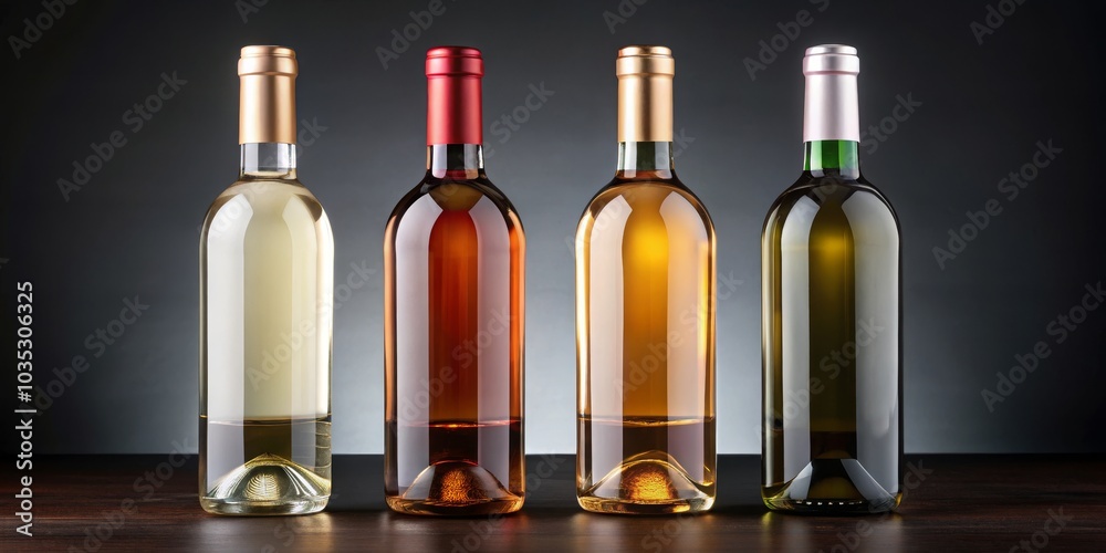 Four Wine Bottles in a Row, Composition, Still Life, Food, Beverage, Wine, Alcohol Four Wine Bottles in a Row, Composition, Still Life, Food, Beverage, Wine, Alcohol
