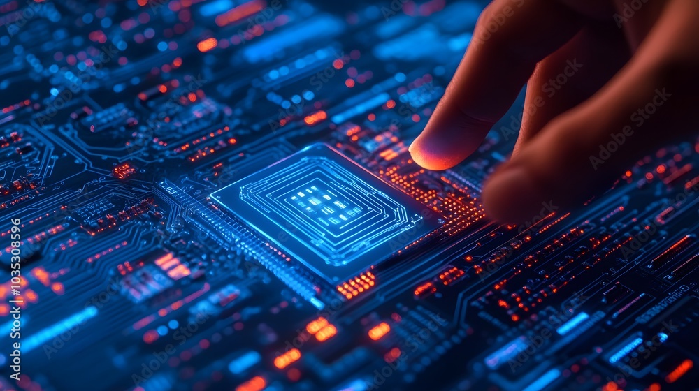 Artificial intelligence (AI) with machine deep learning and data mining and another modern computer technologies UI by hand touching CPU icon. Artificial intelligence (AI) with machine deep learning and data mining and another modern computer technologies UI by hand touching CPU icon.