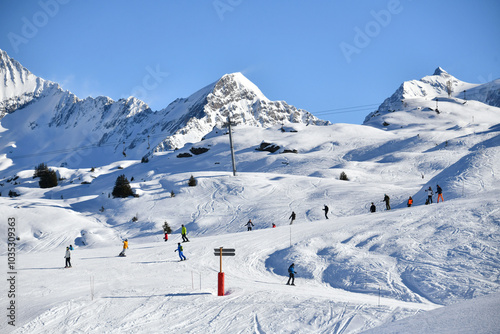 Slopes of ski resort Courchevel by winter 