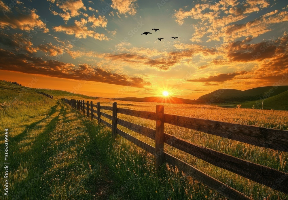Sunset Field Fence. Sunset Field Fence.